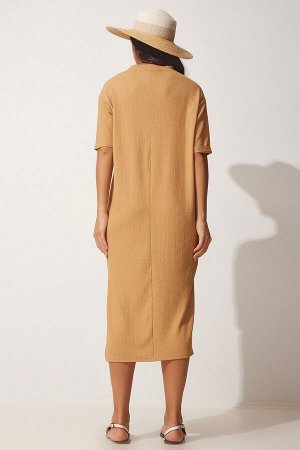 Женское повседневное трикотажное платье миди с бисквитной текстурой LH00037
