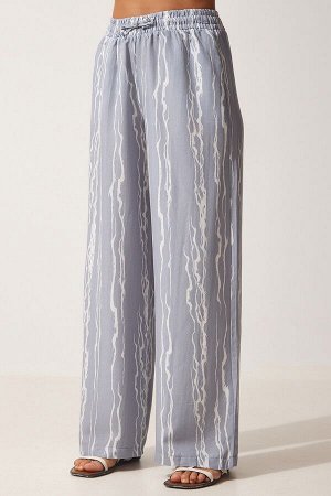 Женские серые брюки-палаццо из вискозы с рисунком DD01243