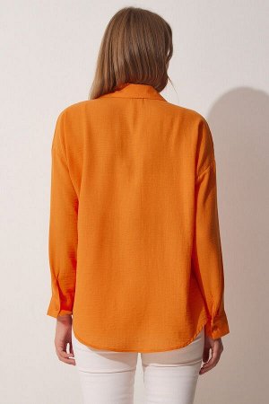 Женская оранжевая льняная рубашка oversize Airobin DD01222