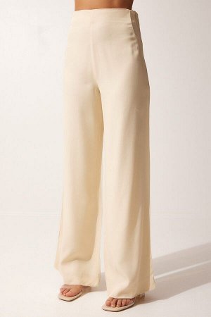 Женские кремовые атласные брюки из вискозы WF00038