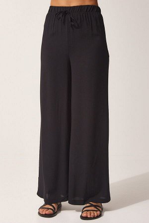 Женские черные брюки-палаццо из хлопка и вискозы BV00076
