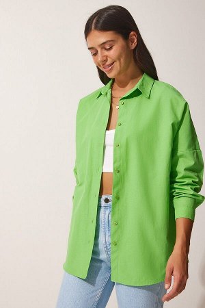 happinessistanbul Женская длинная базовая рубашка среднего размера зеленого цвета DD00842