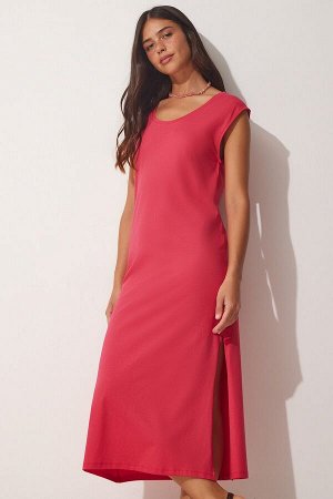 Женское темно-розовое повседневное трикотажное платье без рукавов UB00112