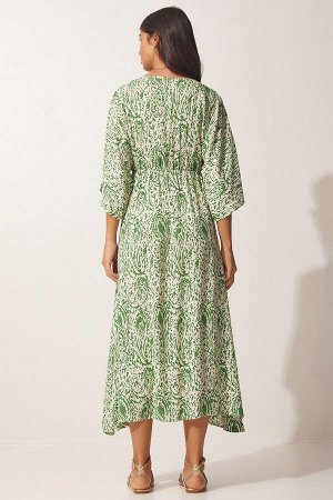 Женское светло-зеленое летнее длинное платье из вискозы с глубоким v-образным вырезом CI00081