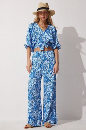 Женская синяя блузка с рисунком, свободные брюки MC00161