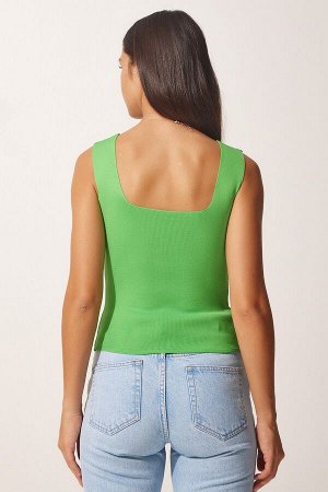 Женская ярко-зеленая трикотажная укороченная блузка с квадратным вырезом US00358