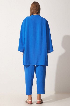 Женский темно-синий комплект брюк-кимоно DZ00046