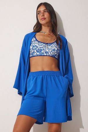 Женские синие струящиеся шорты-кимоно Ayrobin DZ00053