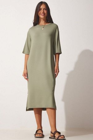 Женское зеленое повседневное трикотажное платье из вискозы UB00113