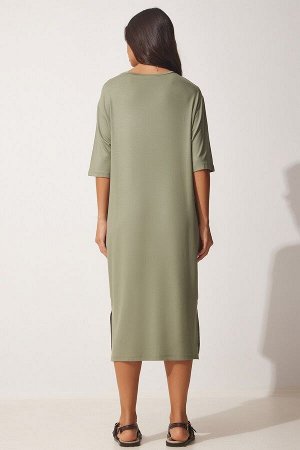 Женское зеленое повседневное трикотажное платье из вискозы UB00113