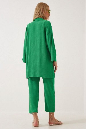 Женское зеленое кимоно со штанами вязаный комплект BY00050