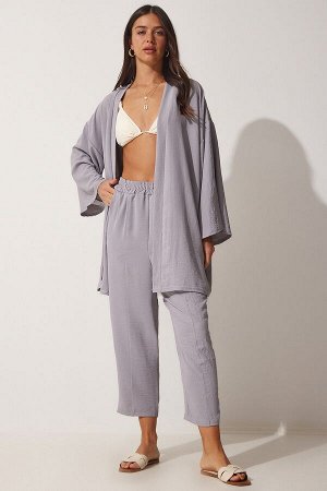 Женский комплект серых брюк-кимоно DZ00046