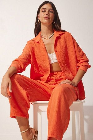 Женский комплект из оранжевой льняной рубашки и брюк Salwar DZ00080