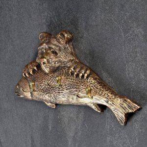 Вешалка "Медведь с рыбой" бронза, 22х44см