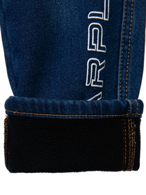 Полукомбинезон текстильный джинсовый утепленный флисом для мальчиков