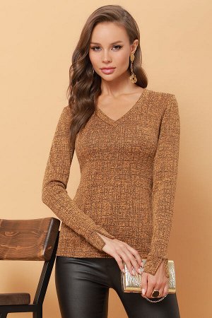 Пуловер коричневый с разрезами на рукавах