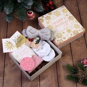 Набор подарочный новогодний "Happy holidays" полотенце и аксессуары (6 предметов)