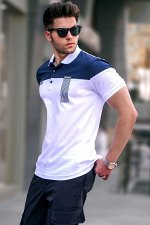 Белая мужская футболка с воротником поло на пуговицах 5855