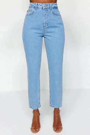 Синие джинсы для мам с высокой талией