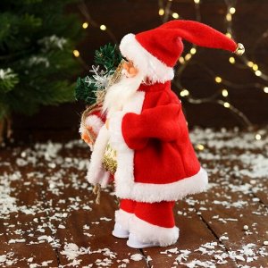Дед Мороз "В узорчатом жилете, с подарками" двигается, с подсветкой, 24 см, красный