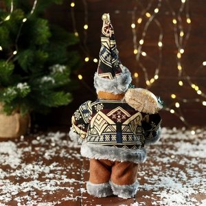 Дед Мороз "В тёплом костюме, с подарками" двигается, 24 см, серый