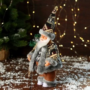 Дед Мороз "В тёплом костюме, с подарками" двигается, 24 см, серый