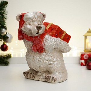 Фигура "Белый мишка в красной шапке с подарком" 28х26см