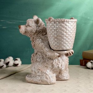 Подставка для мелочей "Белый медведь с серебряной корзиной" 30х23х30см