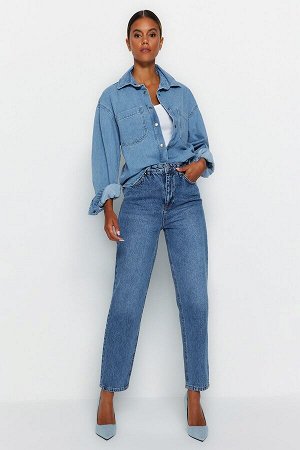 Trendyomilla Синие джинсы для мам с высокой талией
