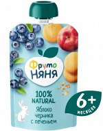 ФРУТОНЯНЯ Пюре 90г яблоко-черника с печеньем