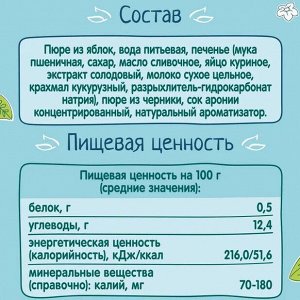 ФРУТОНЯНЯ Пюре 90г яблоко-черника с печеньем