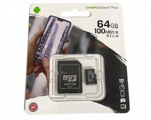 Карта памяти MicroSDHC Kingston Canvas Select Plus 64GB cl10 UHS-I + SD, SDCS2/64GB