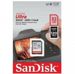 Карта памяти SDHC SanDisk Ultra 32GB cl10 UHS-I 120MB/s, SDSDUN4-032G-GN6IN