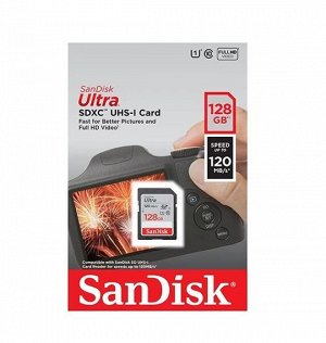 Карта памяти SDXC SanDisk Ultra 128GB cl10 UHS-I 120MB/s, SDSDUN4-128G-GN6IN