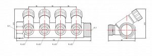 Коллектор с рег. вент. 1"х1/2" НР (4 выхода) Valtec VTc.560.N.0604