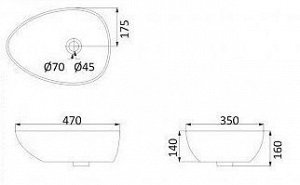 Умывальник накладной CR?O CERAMIQUE HDA053/PU3300, треугольная, 470*350*160***