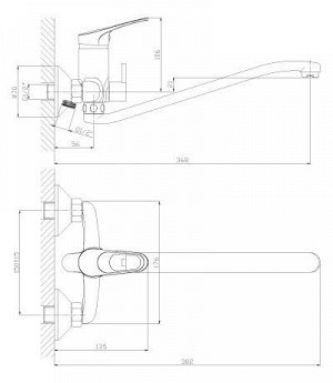 Смеситель для ванны Rossinka B35-34 с S- образн. изливом, хром