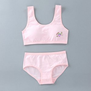 Комплект нижнего белья для девочки (топ+трусики, цвет розовый, принт "клубничка")