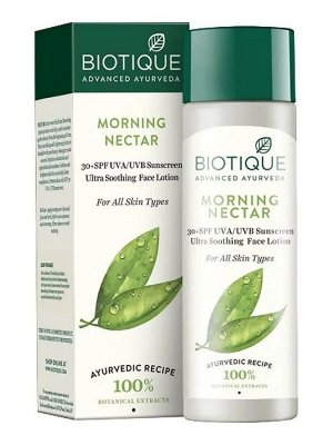 BIO MORNING NECTAR Visibly Flawless Skin Moisturizer, Biotique (УТРЕННИЙ НЕКТАР Увлажняющий лосьон для лица и тела, для всех типов кожи, Биотик), 120 мл.