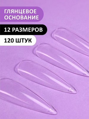 Гелевые типсы "Острый миндаль" глянец, (12 размеров - 120 шт)