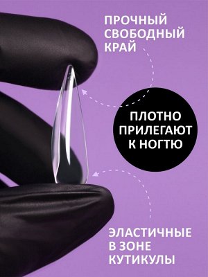 Гелевые типсы "Острый миндаль" глянец, (12 размеров - 120 шт)