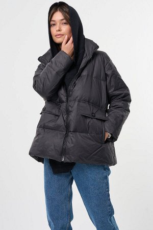 Куртка пуховая со съемным вязаным капюшоном черная