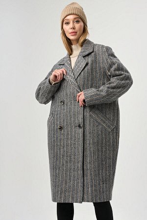 Пальто с утеплителем елочка на сером