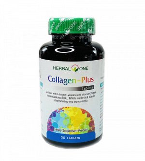 Herbal One Collagen Plus 60 caps., Морской коллаген в капсулах с добавлением L-лизина, ликопина и витамина С 30 капсул