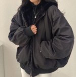 Куртка объемная двусторонняя с капюшоном, с иск. мехом, черный