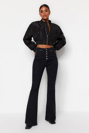 Черные расклешенные джинсы с высокой талией на пуговицах спереди