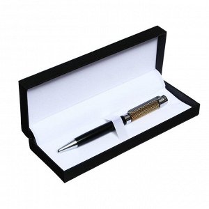 Ручка подарочная шариковая в футляре из искуственной кожи Calligrata "VIP", поворотная, корпус черный с серебрянными вставками
