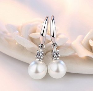 Серьги со стразом и бусиной стерлинговое серебро