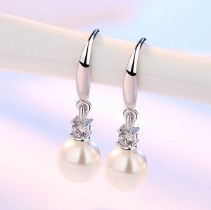 Серьги со стразом и бусиной стерлинговое серебро