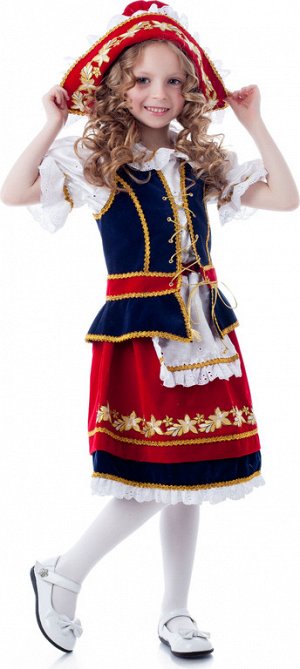 Карнавальный костюм "Красная Шапочка"  (блузка, жилет, юбка с фартуком, шапочка) арт.945 р-р.32